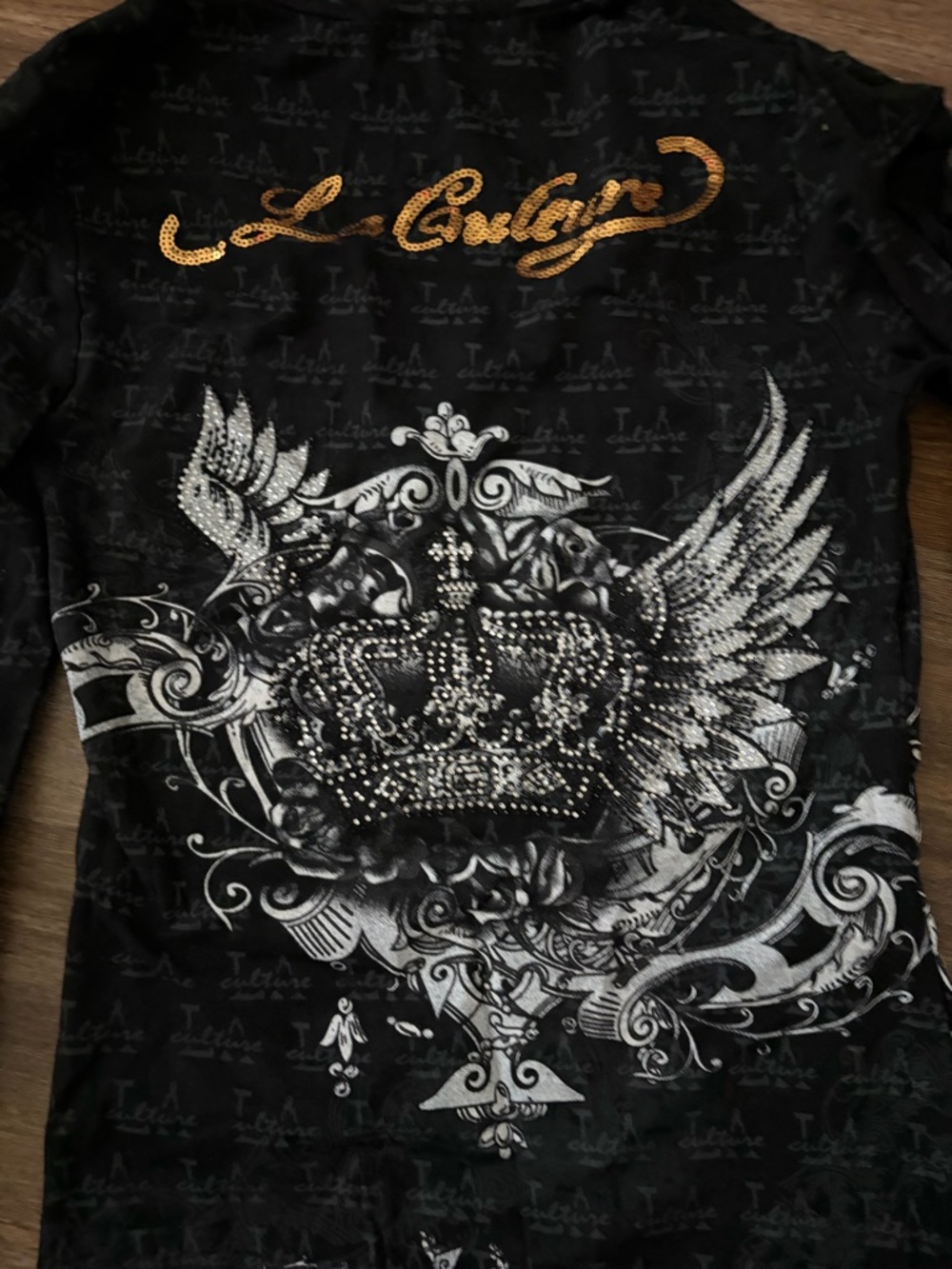 Black Graphic Winged Crown Long Sleeve Mini Dress - Picture 2 of 5